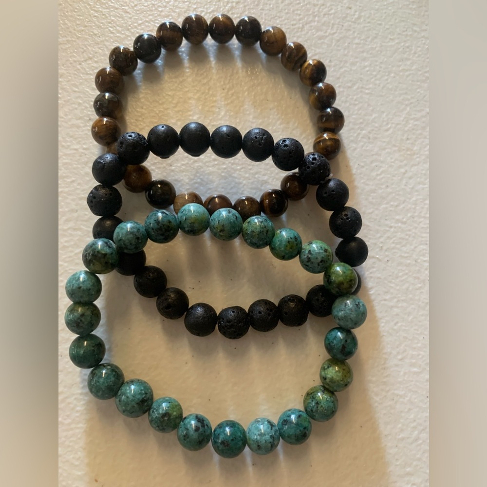 3- PCS Hand Crafted Black, Brown, and Green Beaded Bracelets